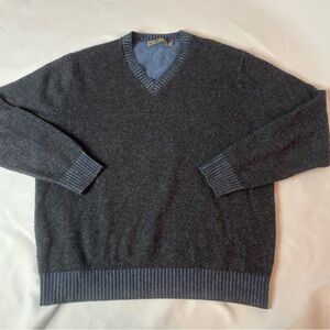 Raffi Men’s V-Neck Pullover Sweater Blue Gray Merino Wool Cashmere Mens Large 52